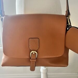 Patricia Nash, Boho Mili Leather Medium Flap Crossbody w Coin Pouch Hazelnut